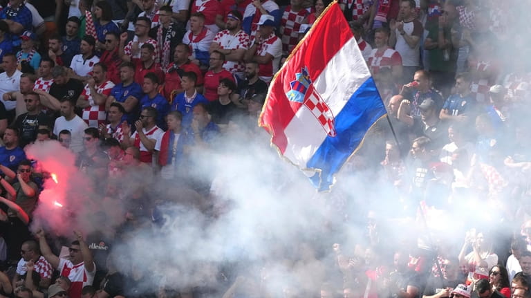 Croatia fans cheer during a Group B match between Croatia...