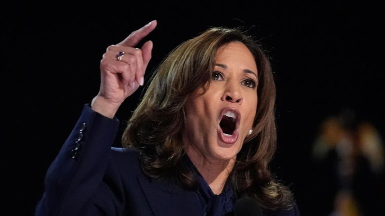 Democratic presidential nominee Vice President Kamala Harris speaks during the...