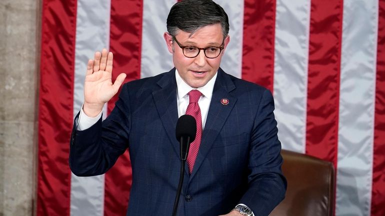 House Speaker Mike Johnson ( R-La.) shown on Wednesday at the...