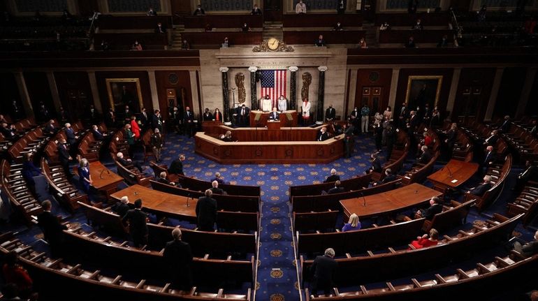 President Joe Biden addresses a joint session of Congress at...