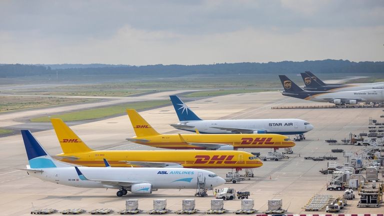 Aircraft from various airlines and companies are parked at Cologne/Bonn...