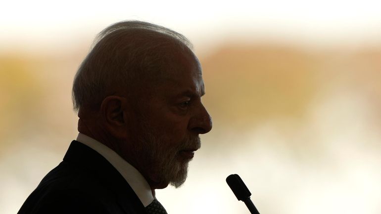 Brazil's President Luiz Inacio Lula da Silva speaks at the...