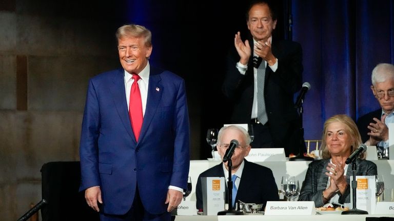 Republican presidential nominee former President Donald Trump speaks during a...