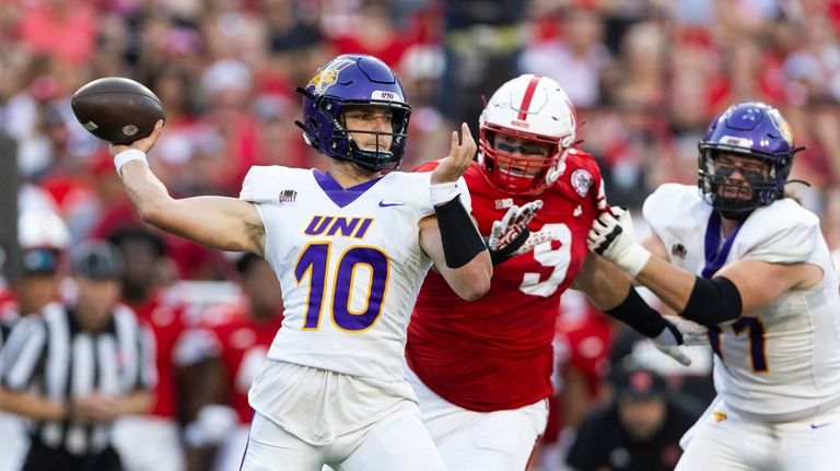 Northern Iowa quarterback Aidan Dunne (10) passes the ball as...