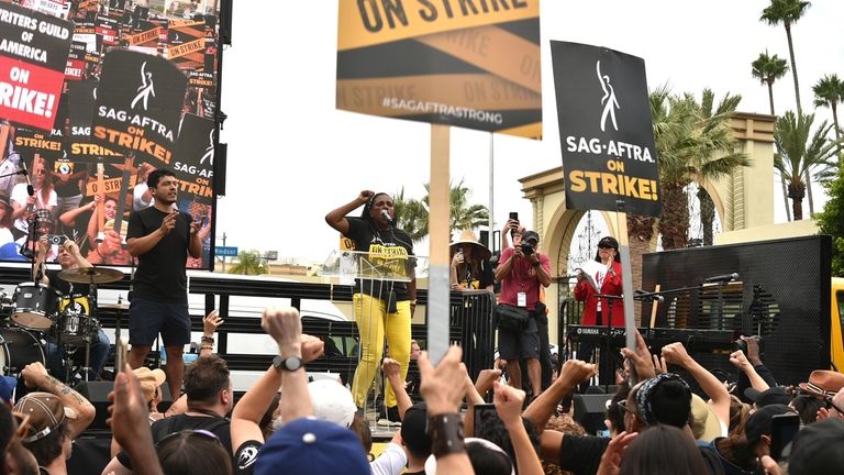 SAG-AFTRA member Sheryl Lee Ralph speaks during a rally outside...