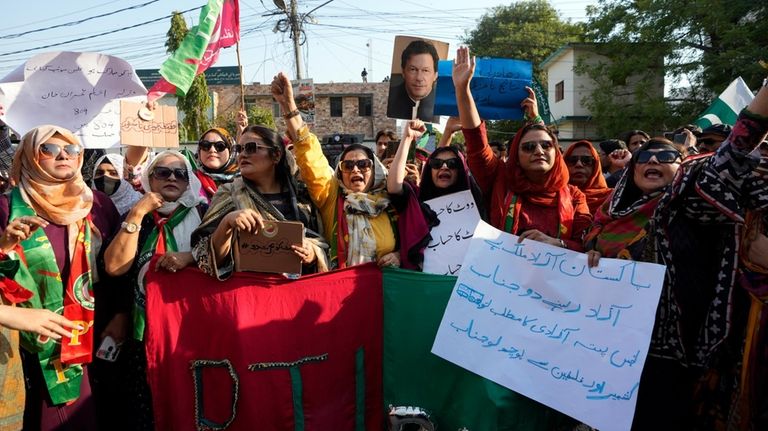 Supporters of imprisoned Pakistan's former Prime Minister Imran Khan's party...