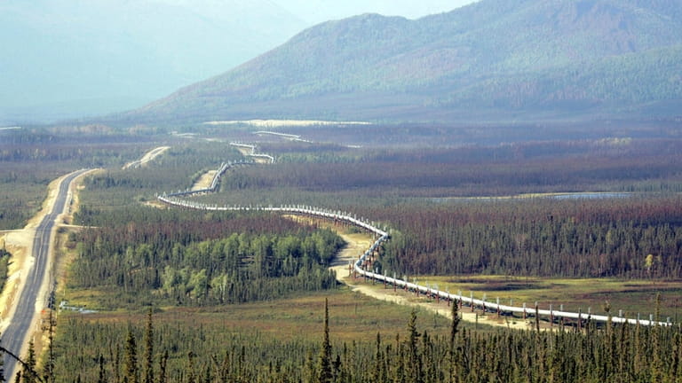 The trans-Alaska pipeline is seen next to the Dalton Highway...