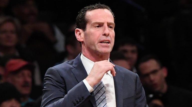 Nets head coach Kenny Atkinson looks on against the Warriors...