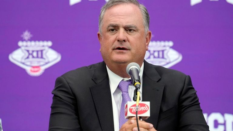 TCU head coach Sonny Dykes speaks during Big 12 NCAA...