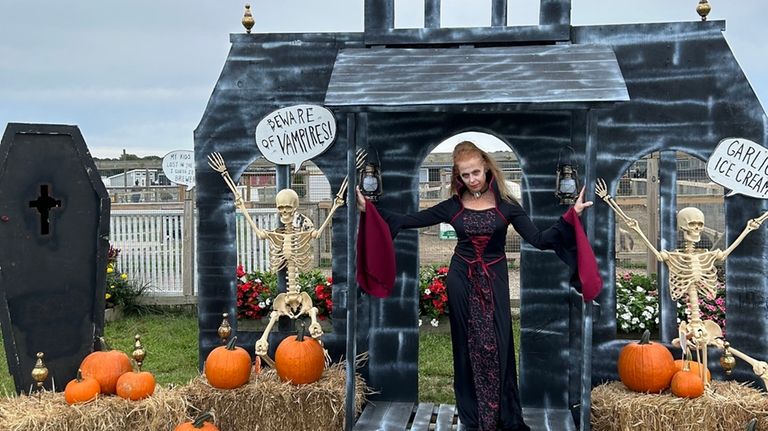 Denise Wisnieski, 63, of Manorville, plays a garlic distributing vampire...