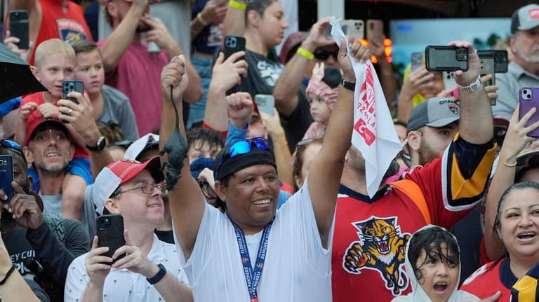 Fans cheer the Florida Panthers hockey team during an NHL...