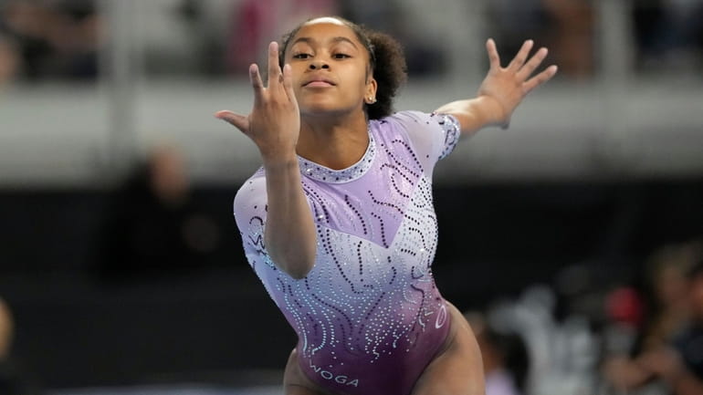Skye Blakely competes on the floor during the U.S. Gymnastics...