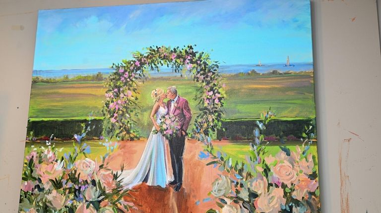 Amanda Hawthorne painted a scene from a client's wedding in her Massapequa...