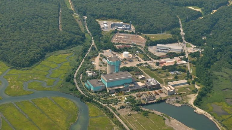 Aerial view of the shuttered Shoreham nuclear plant as seen...