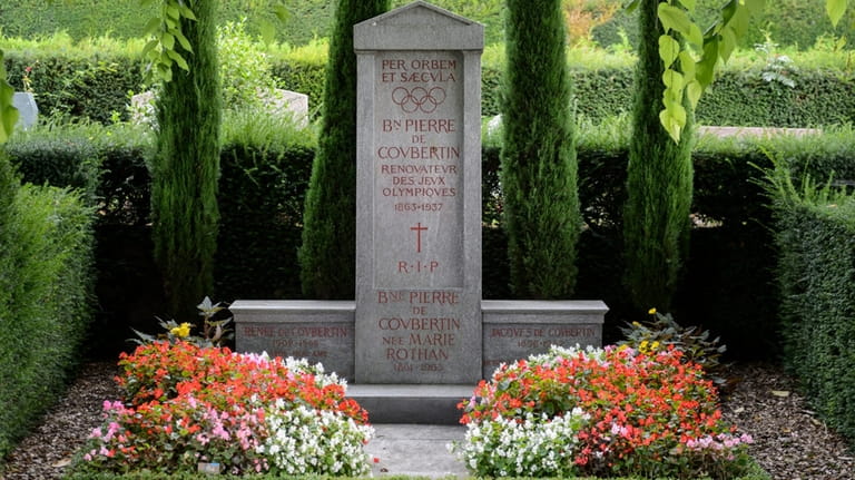 The grave of International Olympic Committee (IOC) founder baron Pierre...