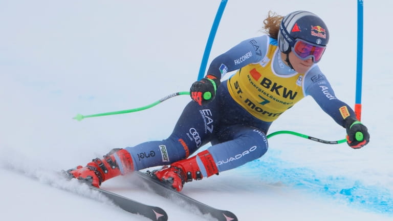Italy's Sofia Goggia speeds down the course during an alpine...