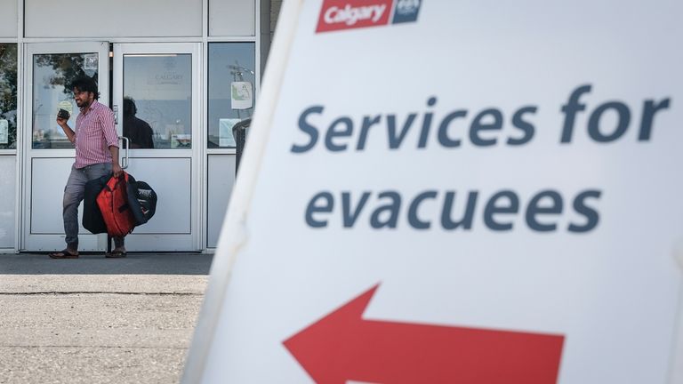 A reception centre is readied for wildfire evacuees forced from...