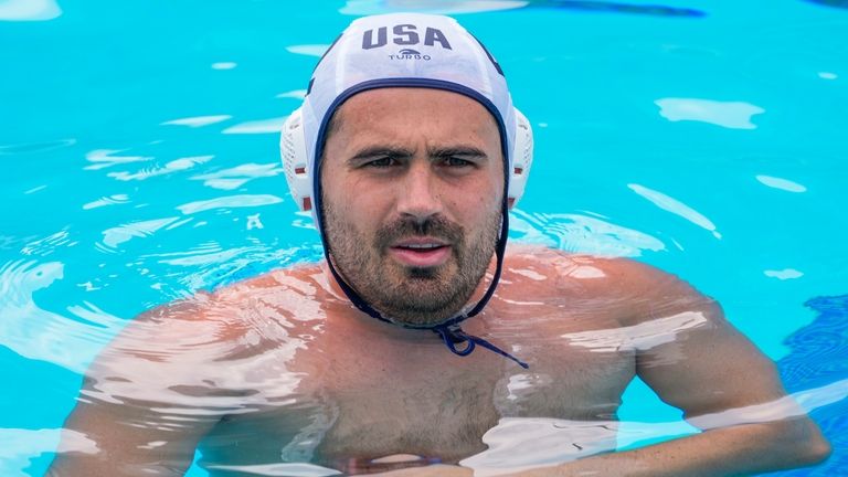 U.S. Men's Olympic Water Polo team captain Ben Hallock trains...