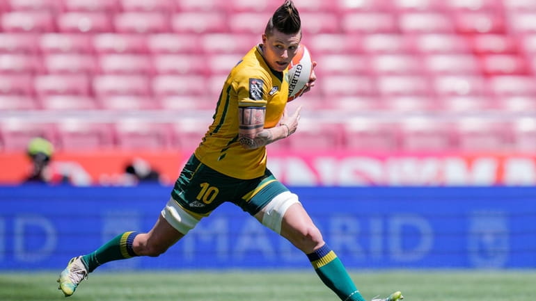 Raquel Kochhann of Brazil competes during the women's HSBC Rugby...