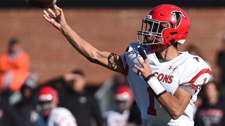 Michael Hernandez, Valley Stream South quarterback, throws a pass during...