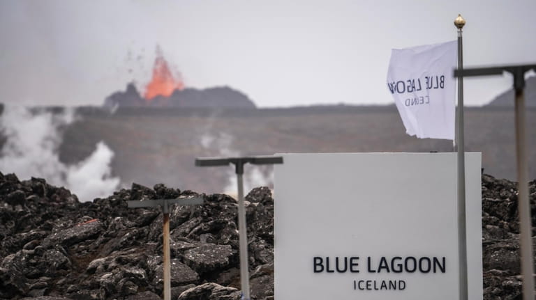 The entrance of the Blue Lagoon as the volcan0 erupts...