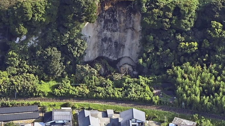 This aerial photo shows the site of a landslide in...