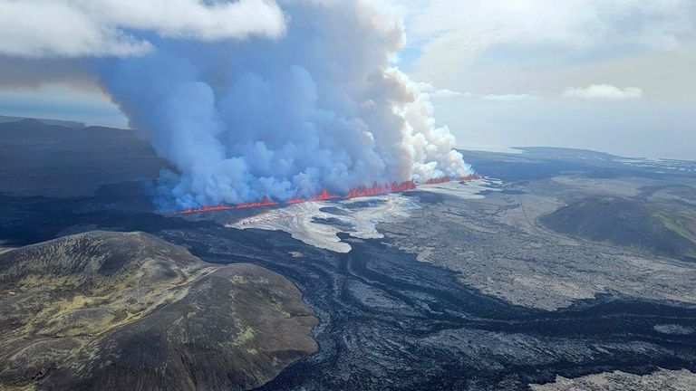 A volcano erupts in Grindavik, Iceland, Wednesday, May 29, 204....