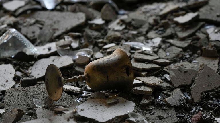 A burnt Kiddush Cup in a house damaged by Hamas...