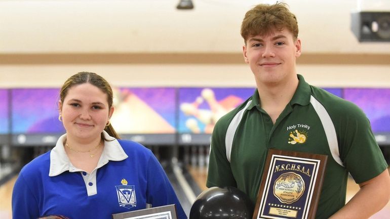 Kerri Callahan of Kellenberg, NSCHSAA girls bowling individual champion, and...