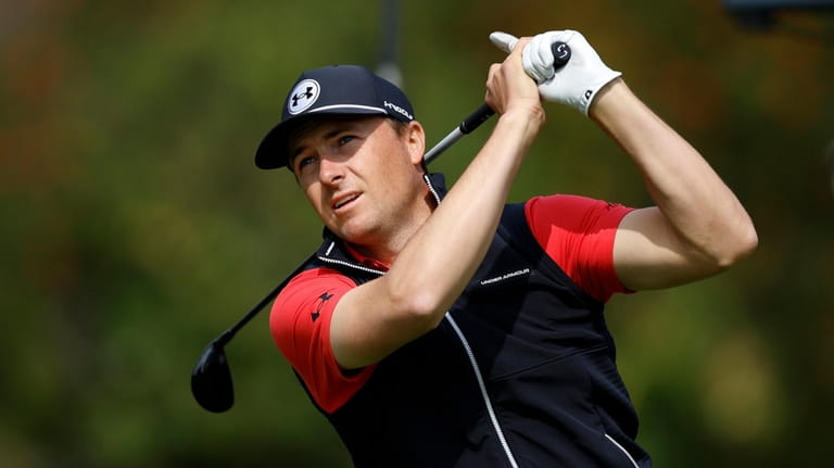 Jordan Spieth tees off on the fourth hole during the...