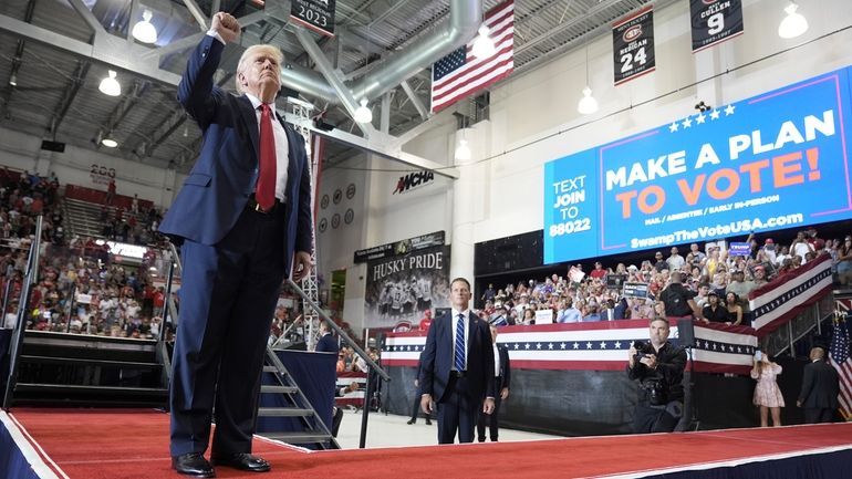 Republican presidential candidate former President Donald Trump wraps up a...