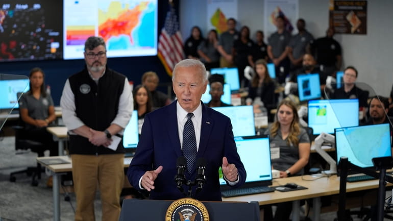 President Joe Biden speaks during a visit to the D.C....