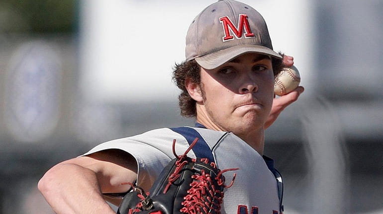 MacArthur starting pitcher Brandon Buchan delivers a pitch against Division...