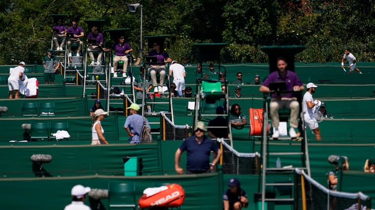 Chair umpires are seen at the Roehampton Community Sports Centre...