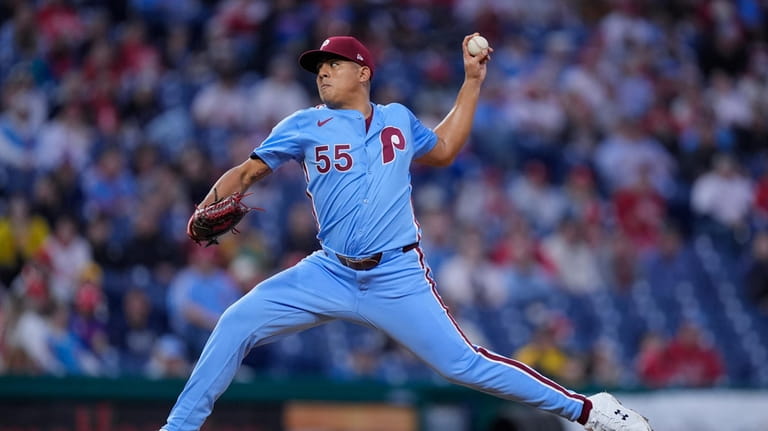 Philadelphia Phillies' Ranger Suárez pitches during the second inning of...
