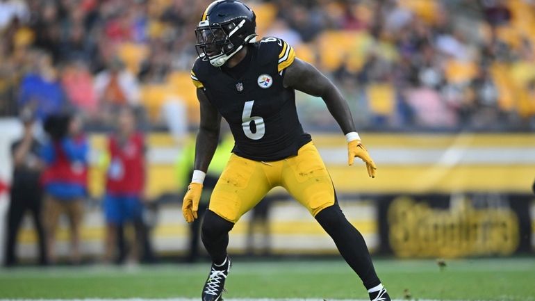 Pittsburgh Steelers linebacker Patrick Queen (6) drops back during the...