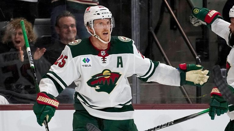 Minnesota Wild's Jonas Brodin (25) celebrates his goal during the...