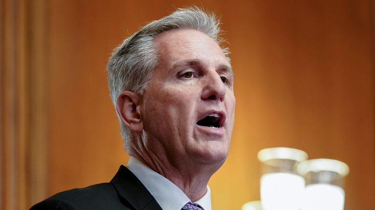 Speaker of the House Kevin McCarthy, R-Calif., speaks to the...