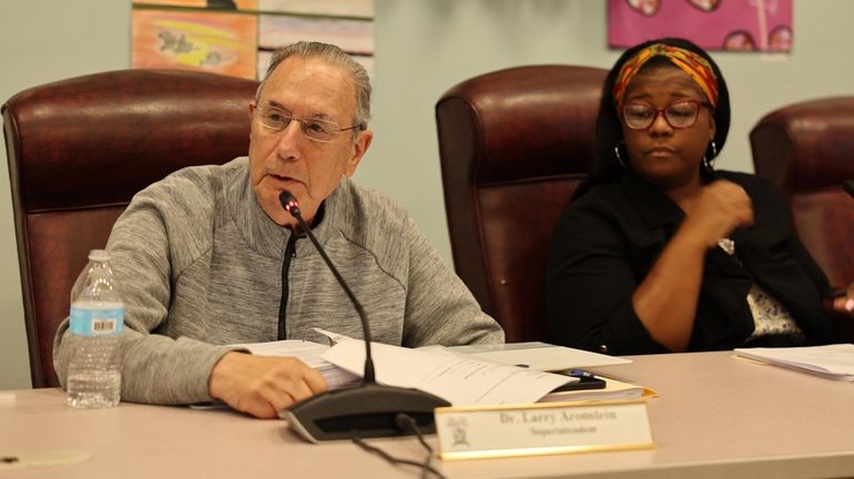 Wyandanch schools interim Superintendent Larry Aronstein and school board President Latesha...