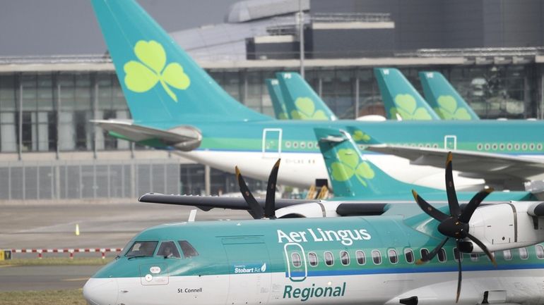 In this Jan. 27, 2015 file photo, Aer Lingus planes...