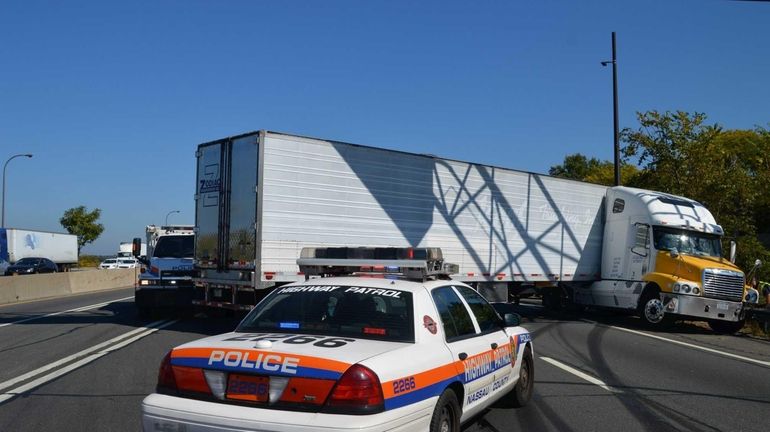 A tractor-trailer jackknifed on the Long Island Expressway in Syosset...