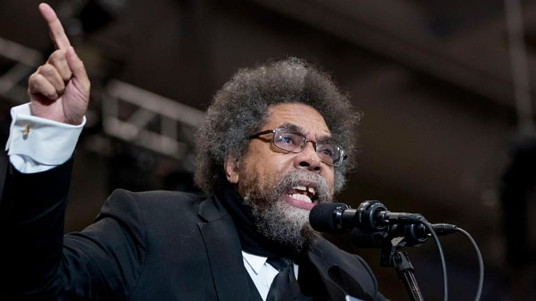 Harvard Professor Cornel West speaks at a campaign rally for...