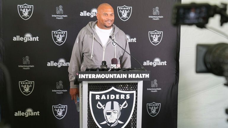 Antonio Pierce, head coach for the Las Vegas Raiders takes...