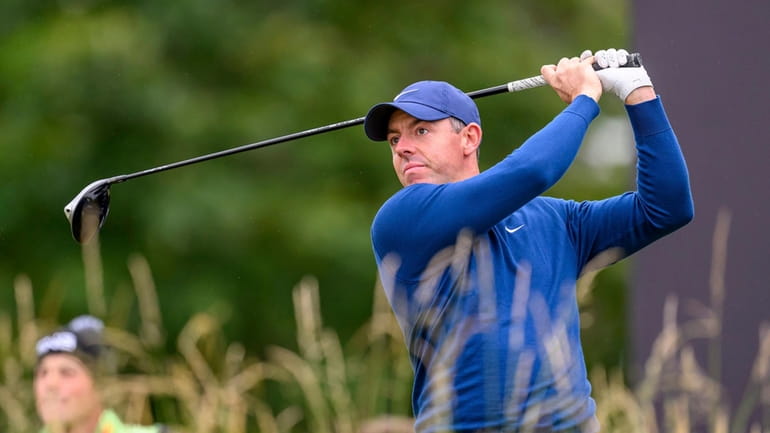 Rory McIlroy on the 10th hole on day one of...