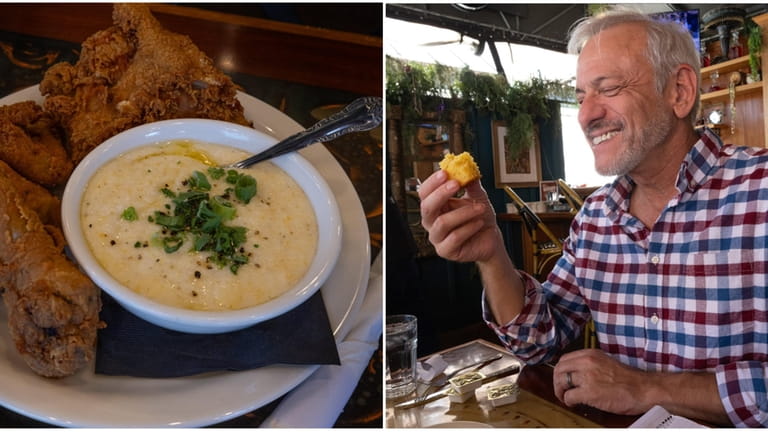 Scott Vogel, Newsday travel and food writer, eating cornbread and...