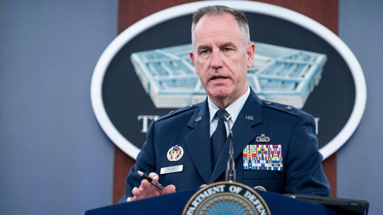 Pentagon spokesman Air Force Brig. Gen. Patrick Ryder speaks during...