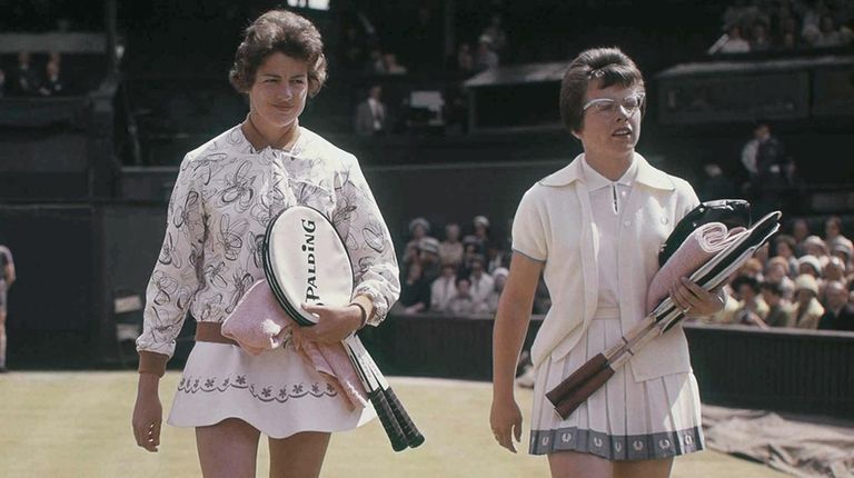 Margaret Smith (Court) with Billie Jean Moffitt (King) before the...