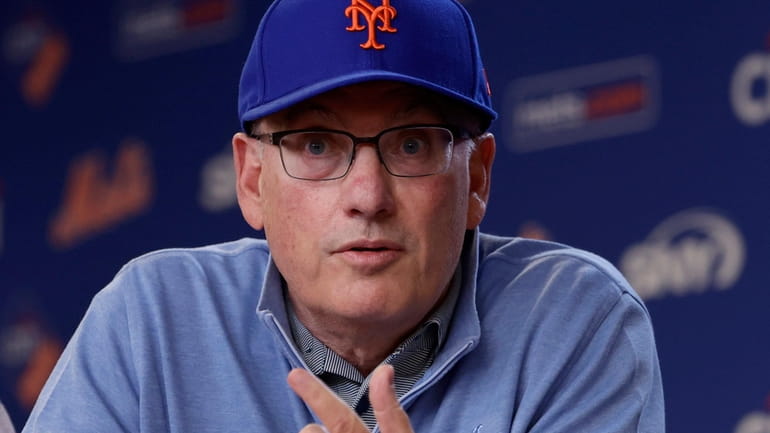 New York Mets owner Steve Cohen addresses the media before...