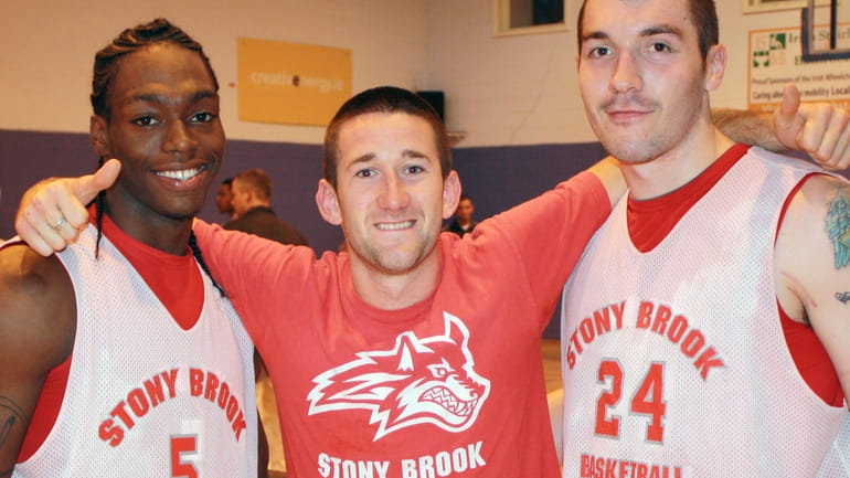 From left, Stony Brook basketball player Dave Coley, track alum...