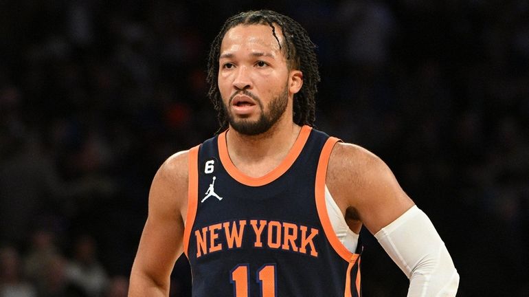 Knicks guard Jalen Brunson looks on against the Toronto Raptors...